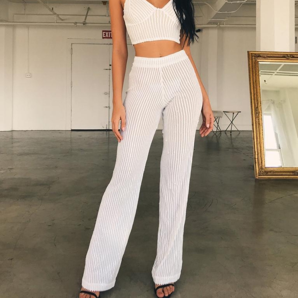 NWT white sheer sequin pants